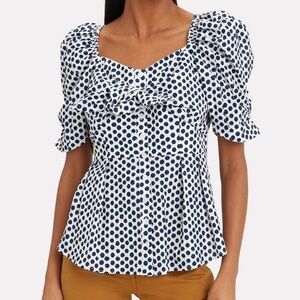 Sea New York 100% Cotton Button Tie Front Puff Sleeve Blouse Size 6